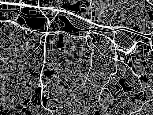 Vector road map of the city of Osasco in Brazil with white roads on a black background.