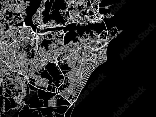 Vector road map of the city of Vila Velha in Brazil with white roads on a black background.