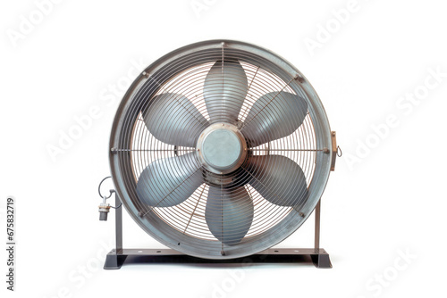 Isolated against a white background, this industrial fan is a vintage piece of technology.