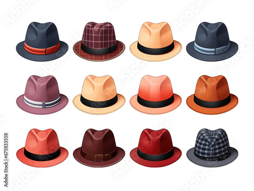 Hat-shaped Paper Stickers with Various Designs Isolated on Transparent or White Background, PNG
