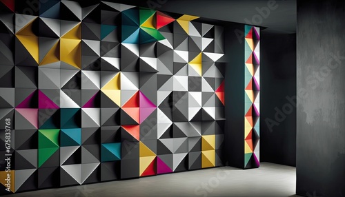 AI generated illustration of graphic interior in postmodern style, asymmetrical cubes