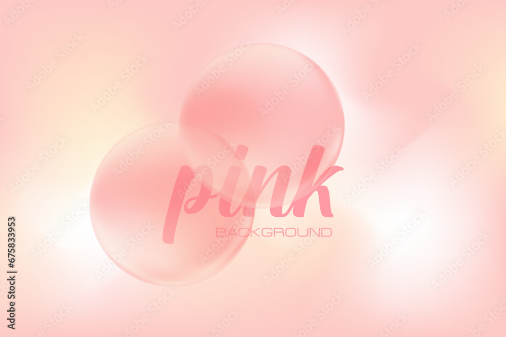 Pink bubble gum bubbles with gradient background. Soap bubbles. Fizzy