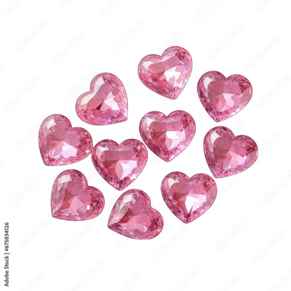 Heart-shaped Pink Paper Stickers with Glitter Isolated on Transparent or White Background, PNG
