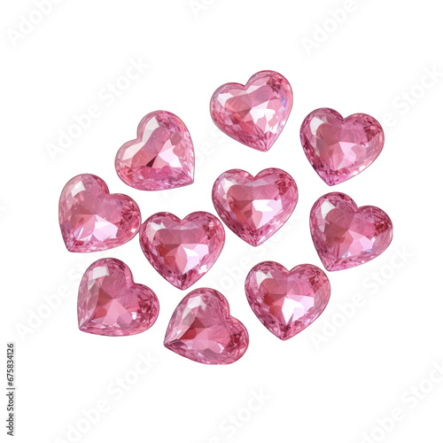 Heart-shaped Pink Paper Stickers with Glitter Isolated on Transparent or White Background, PNG
