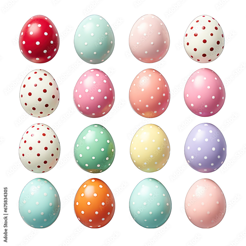 Pastel Paper Stickers with Polka Dots: Egg-shaped Delights Isolated on Transparent or White Background, PNG