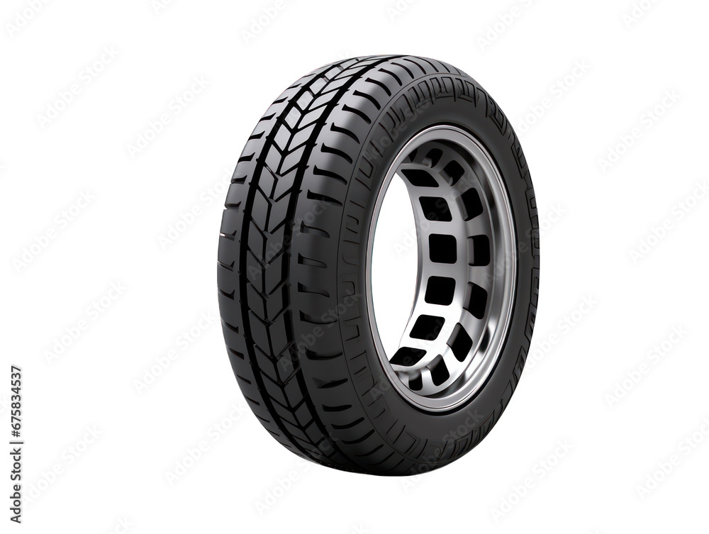 Tire-Shaped Black Paper Stickers with White Hub Isolated on Transparent or White Background, PNG