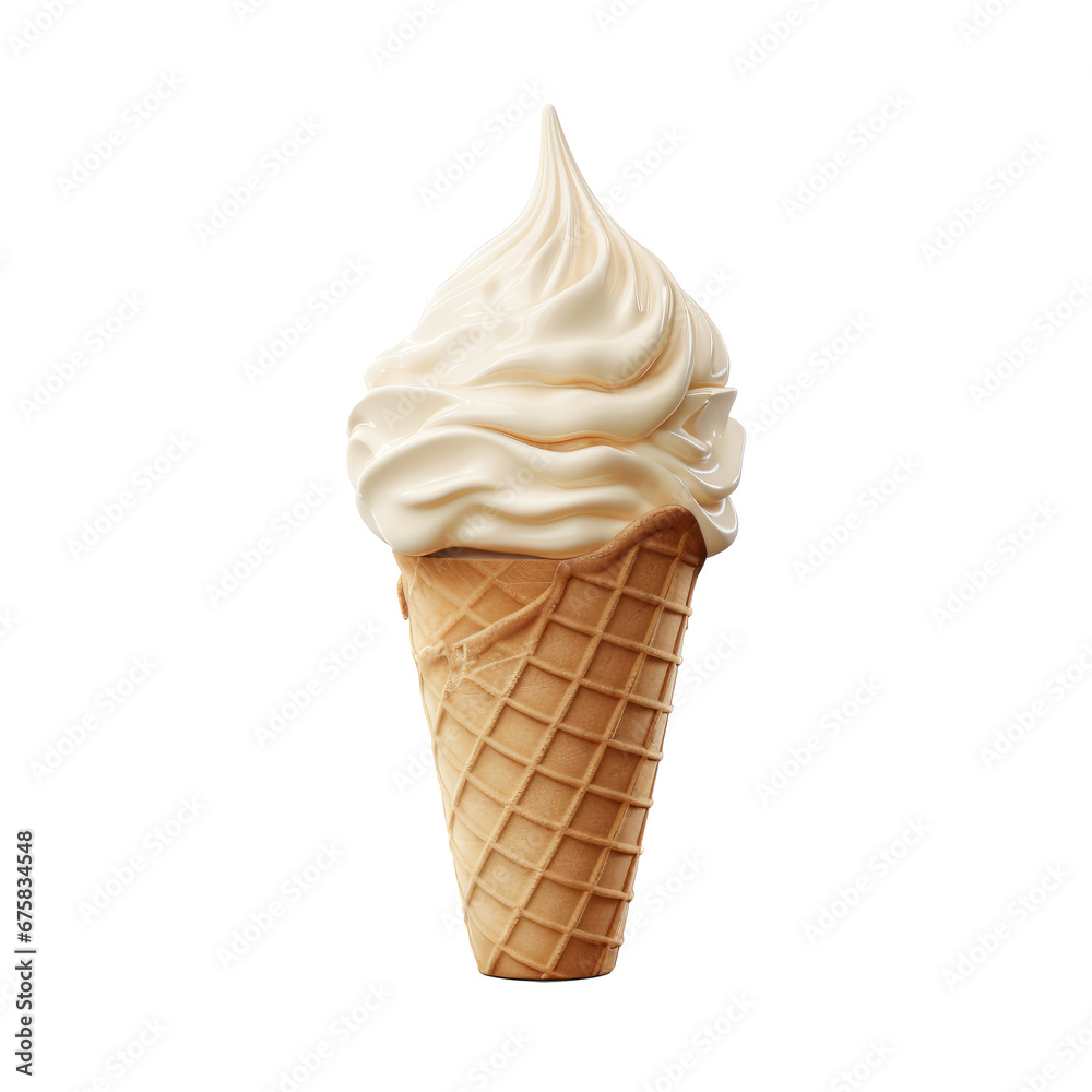 Vanilla Ice creams with waffle isolated on transparent white background Vanilla Ice creams with waffle isolated on transparent white background