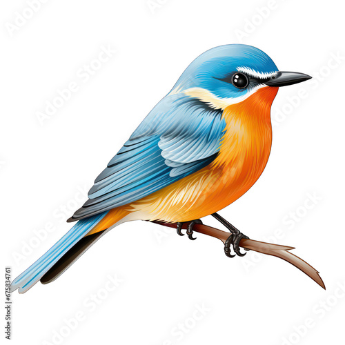 Bird-shaped Sky Blue Paper Stickers with Orange Beak on White Isolated on Transparent or White Background, PNG © Custom Media