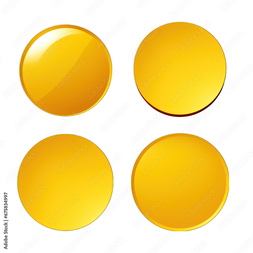 Yellow Paper Stickers with a Smooth Edge Isolated on Transparent or White Background, PNG