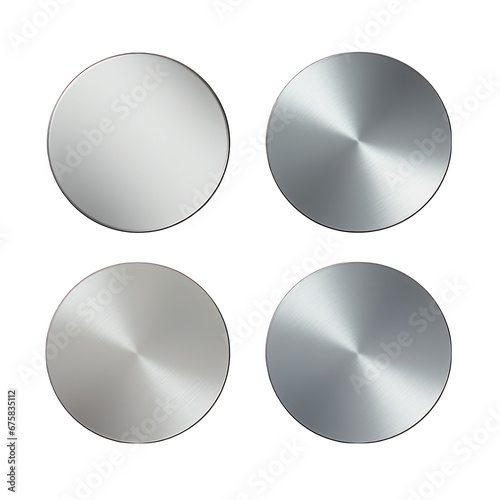 Circular Silver Paper Stickers with a Metallic Sheen. Isolated on Transparent or White Background, PNG