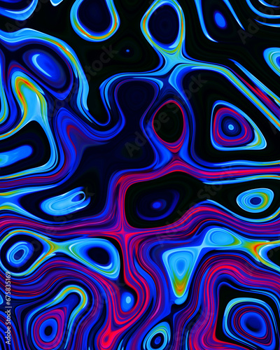 Abstract liquid space pattern art with circles and waves