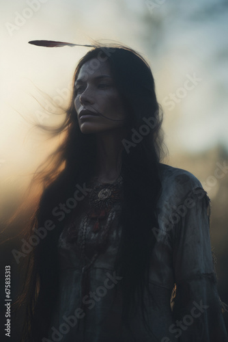 Native American Indigenous Woman - Pretty young female Warrior - Cherokee photo