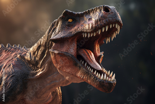 Close up view of tyrannosaurus rex dinosaur. 3d rendering © standret
