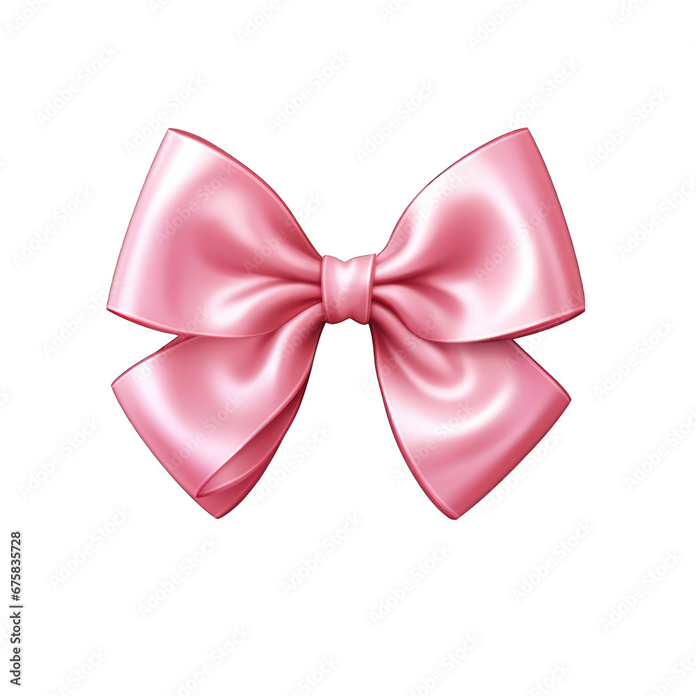 Ribbon-shaped Pink Paper Stickers with a Bow Isolated on Transparent or White Background, PNG