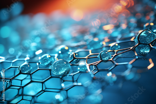 Futuristic blue-hued nanotech concept with glowing lattice-like structures, symbolizing biotechnology advances and singularity. photo