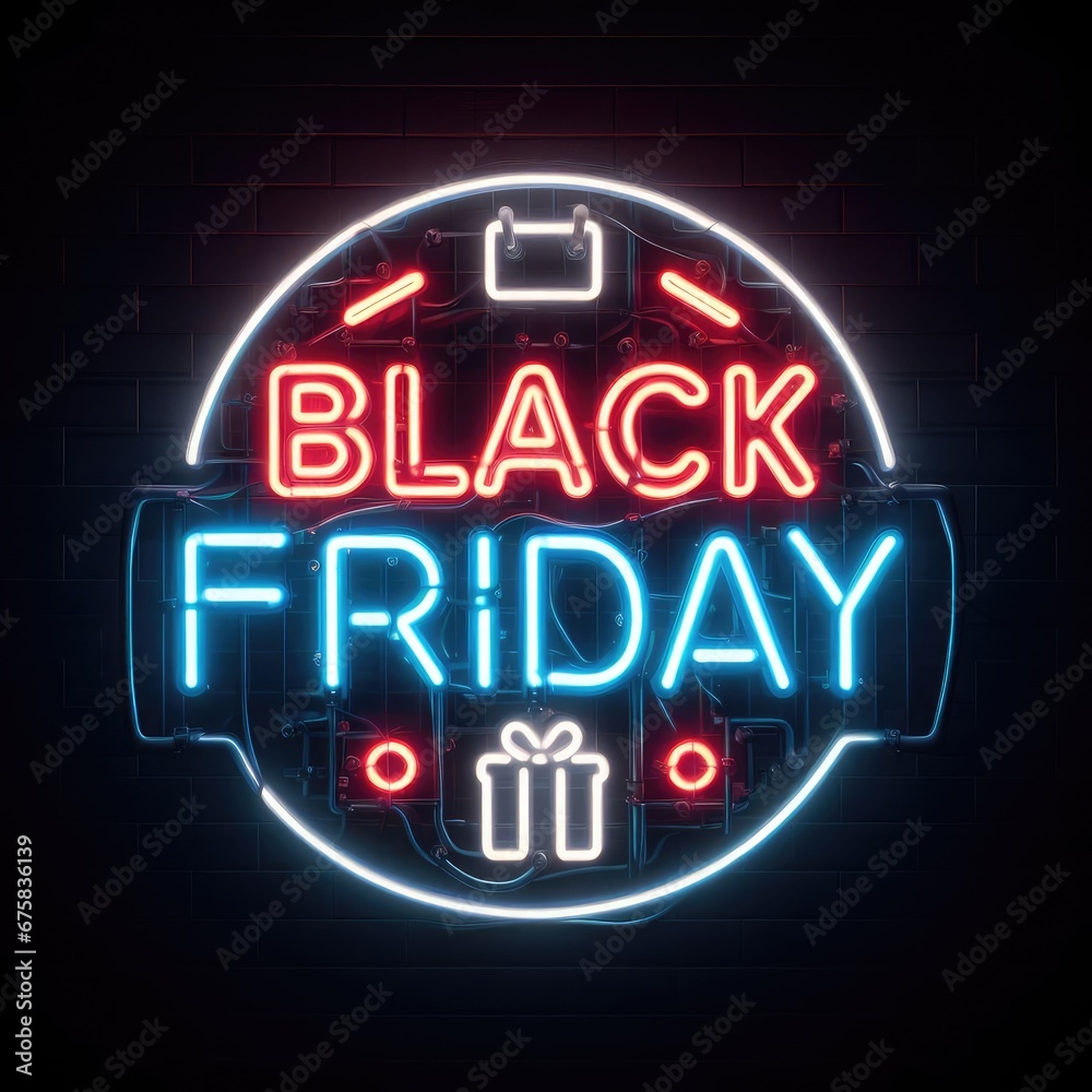 Black Friday text from an electric lamp on the wall. Black Friday concept