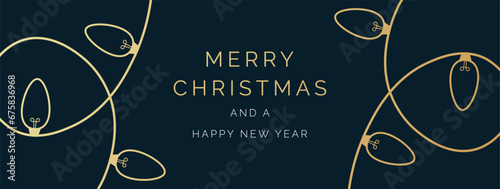 Christmas Banner with Christmas Lights Background Illustration. Merry Christmas and a Happy New Year. Trendy Corporate Festive Banner with Christmas Light Decoration. 