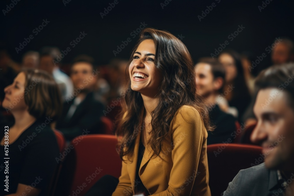 Business woman talking before audience. AI Generated Business woman talking before audience. AI Generated