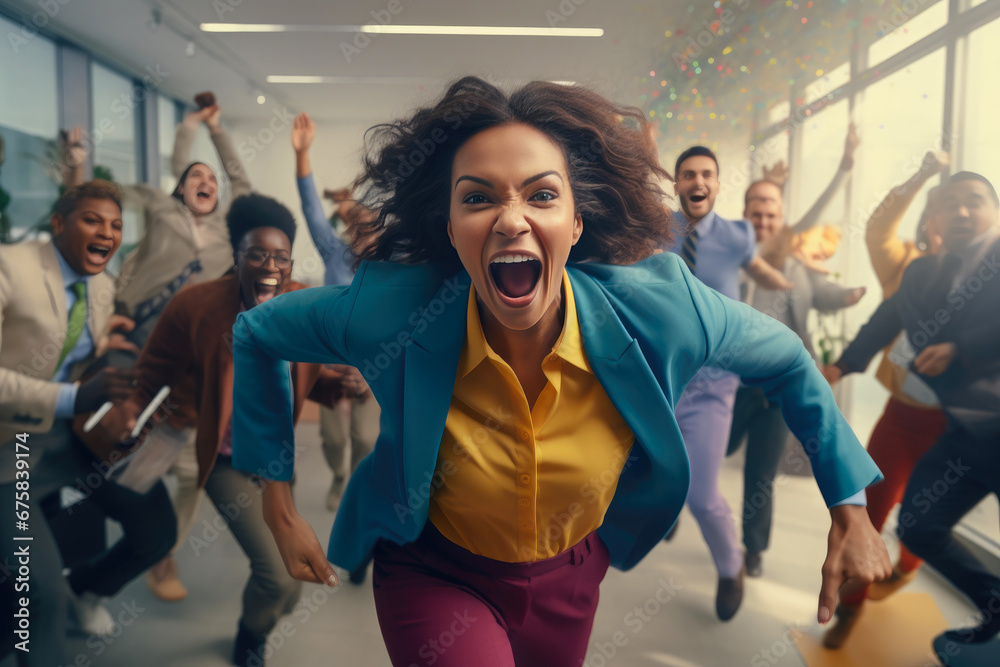 Obraz premium Energetic Office Team Racing to Success