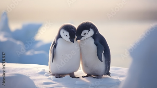 A cute pair of penguins at the north pole. Love is in the air.