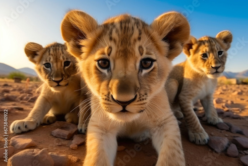 Teenage Lion Cubs Under the Desert Sun