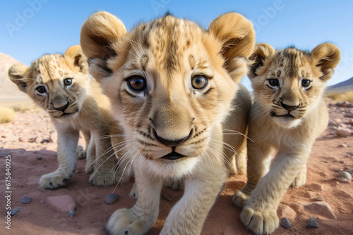 Wild Teen Lions Captivated by the Lens
