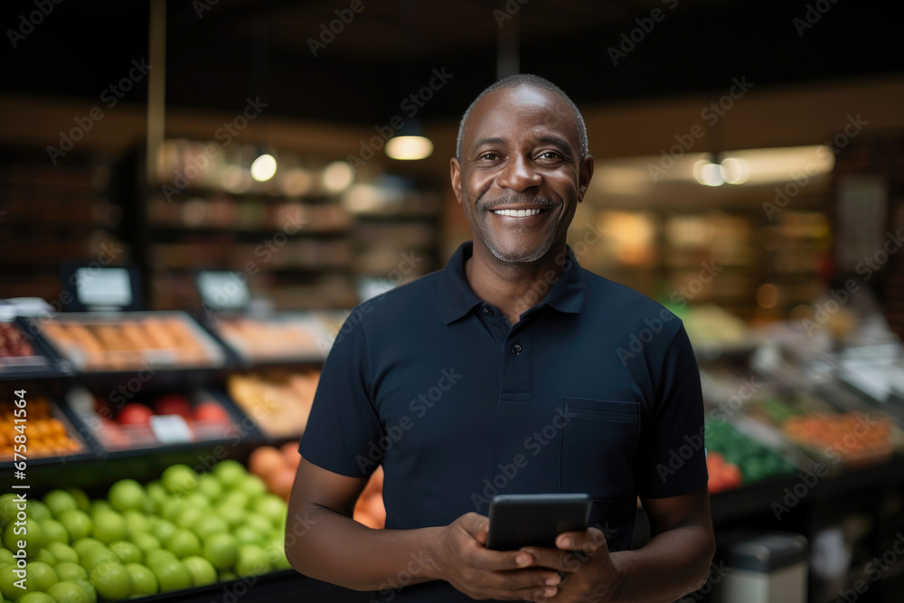 Grocery Store Owner Analyzing Sales Online Grocery Store Owner Analyzing Sales Online