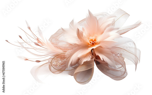 Shiny Fascinator Hat with Feather and Flower Isolated on Transparent Background  PNG.