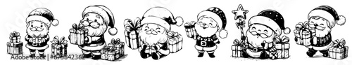 Christmas drawings of Santa Claus in cute style, Merry Christmas and happy New Year photo