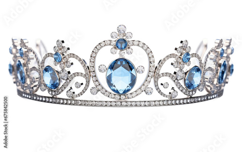 Shiny Blue Tiara with Sparkling Gemstones Isolated on Transparent Background PNG.