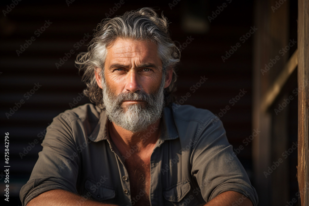 Photo generative AI image of a serious handsome man outdoors in the city Photo generative AI image of a serious handsome man outdoors in the city
