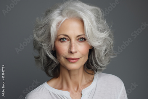 Generative AI closeup porttrait of gorgeous aged white haired woman