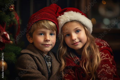 Picture generative ai concept of cheerful smiling children enjoying new year season together at home