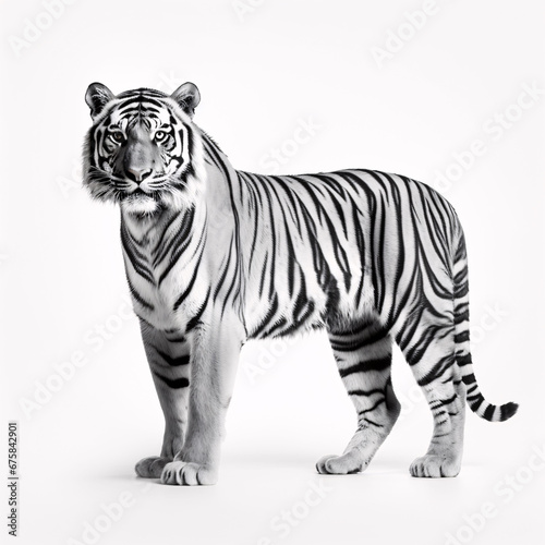 Strong white tiger walking, isolated on white background