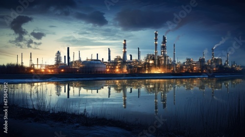 Oil    refinery    and    plant and tower column of Petrochemistry industry in oil    and    gas       industrial 