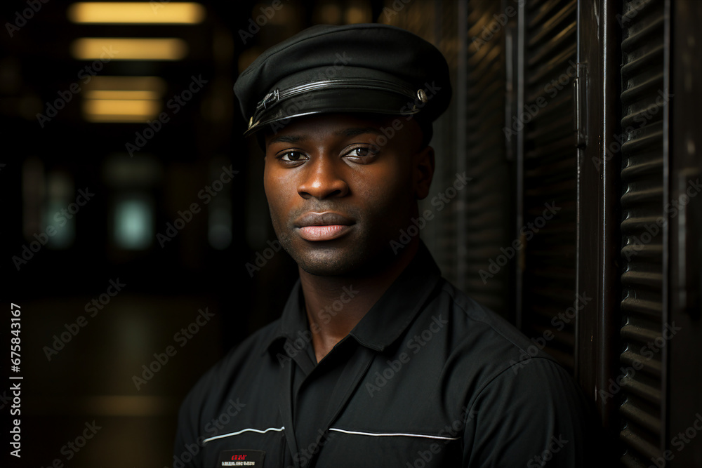 Generative AI picture portrait of mail person mailman mailwoman in corporate uniform