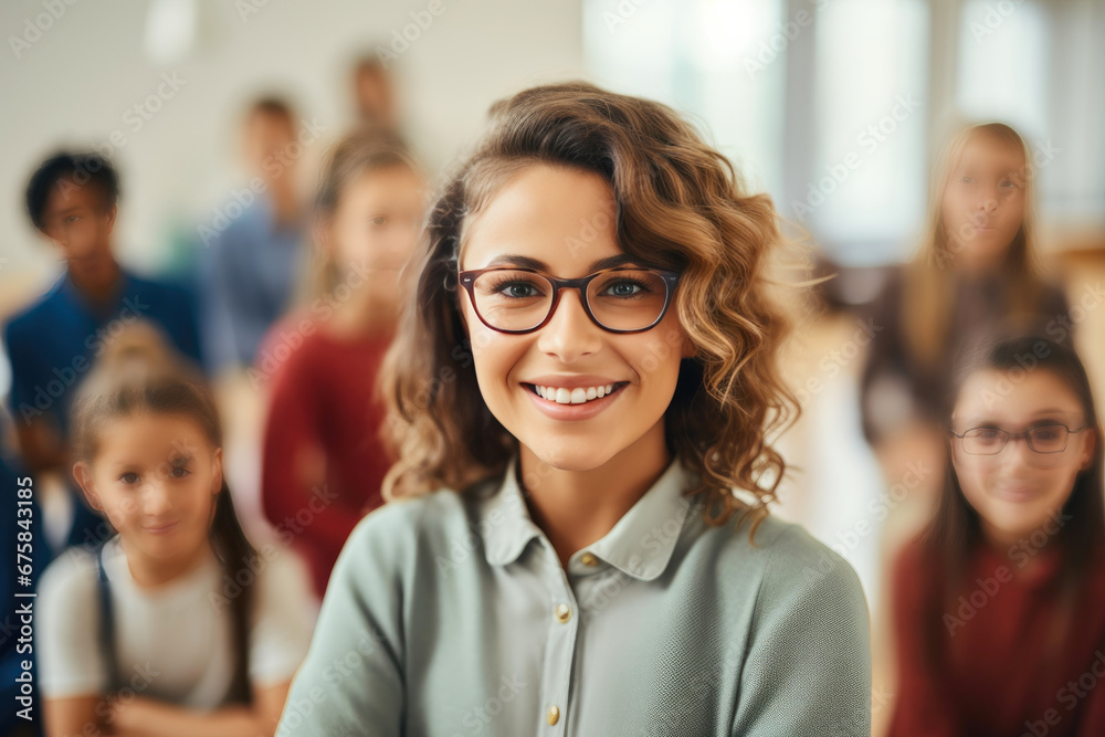 Obraz premium Captivating Classroom Moments with Teacher Smiles