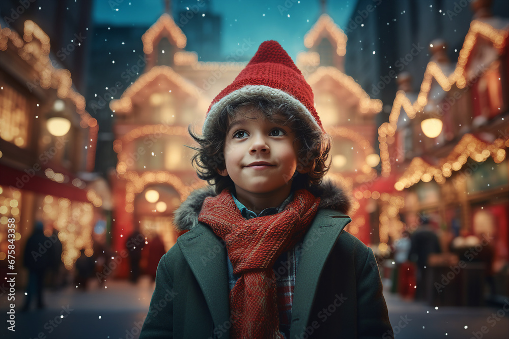 Generative AI portrait of small funny child believe in santa claus waiting christmas gifts presents Generative AI portrait of small funny child believe in santa claus waiting christmas gifts presents