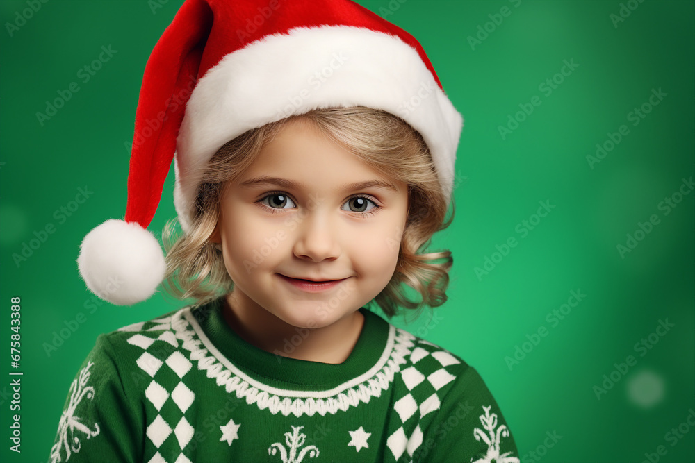 Generative AI portrait of small funny child wearing carnival x-mas costume over background Generative AI portrait of small funny child wearing carnival x-mas costume over background