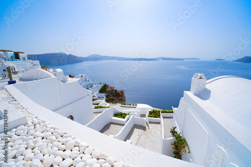 traditional greek stairs in village Oia of Santorini typical scenery photo