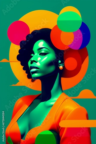 AI generated illustration of the portrait of a beautiful young woman in bright colors