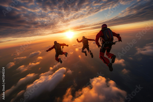 Astonishing Aerial Ballet: Skydiving in the Evening Sky