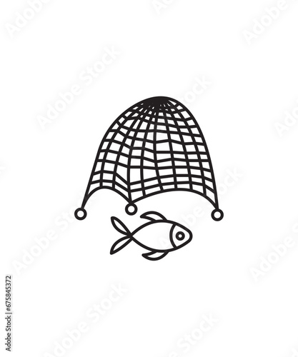 fish with net icon, vector best line icon.