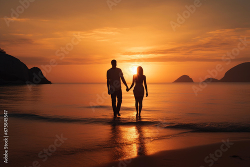 Sunset Embrace: Couple by the Sea © AIproduction