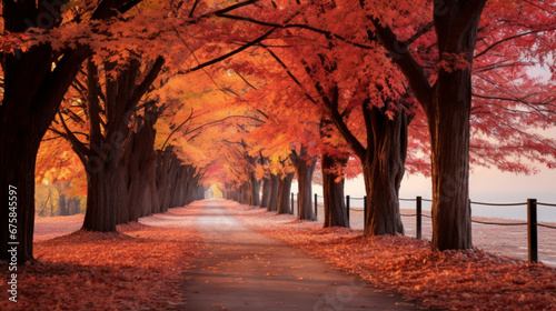 美しい紅葉の並木道GenerativeAI