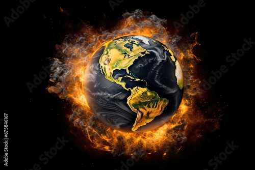 Fototapeta Naklejka Na Ścianę i Meble -  End of the World. Complete destruction of planet. Global warming, burning earth damage. Earth destroyed by war. Nuclear bomb and World War. Apocalypse concept