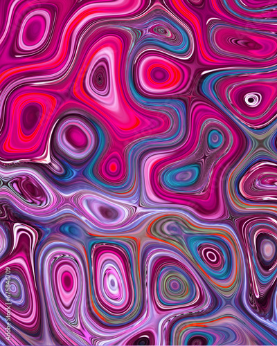 Abstract liquid space pattern art with circles and waves