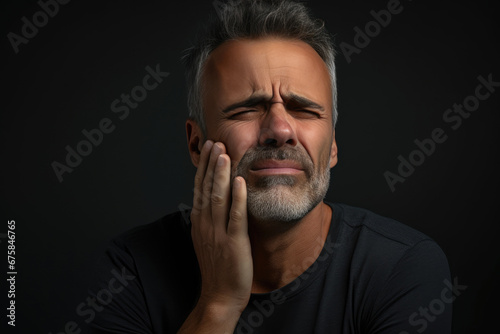 Health Woes: A Middle-Aged Man Expressing Tooth Pain