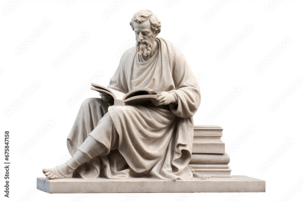marble statue of philosopher with books , isolated on transparent background, png file marble statue of philosopher with books , isolated on transparent background, png file