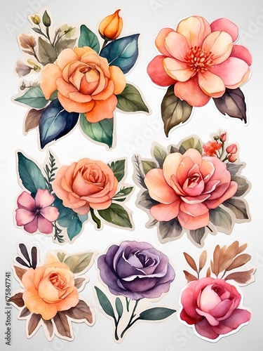 flower collection with watercolor art, AI generated.